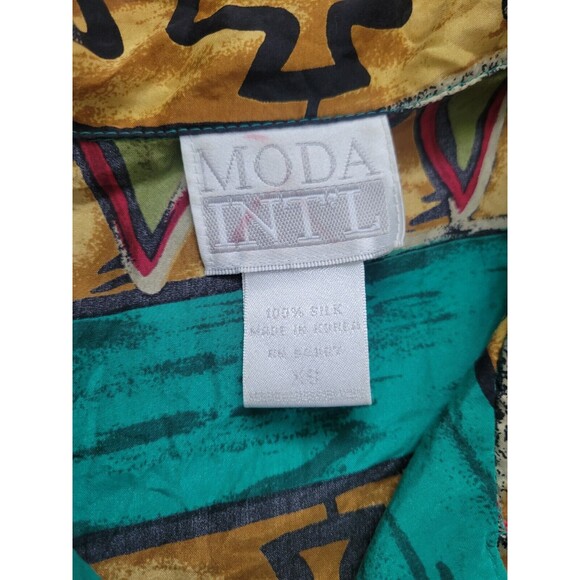 Vintage Moda International Shirt Top Button Up 100% Silk Abstract Tribal Size XS - Picture 3 of 5
